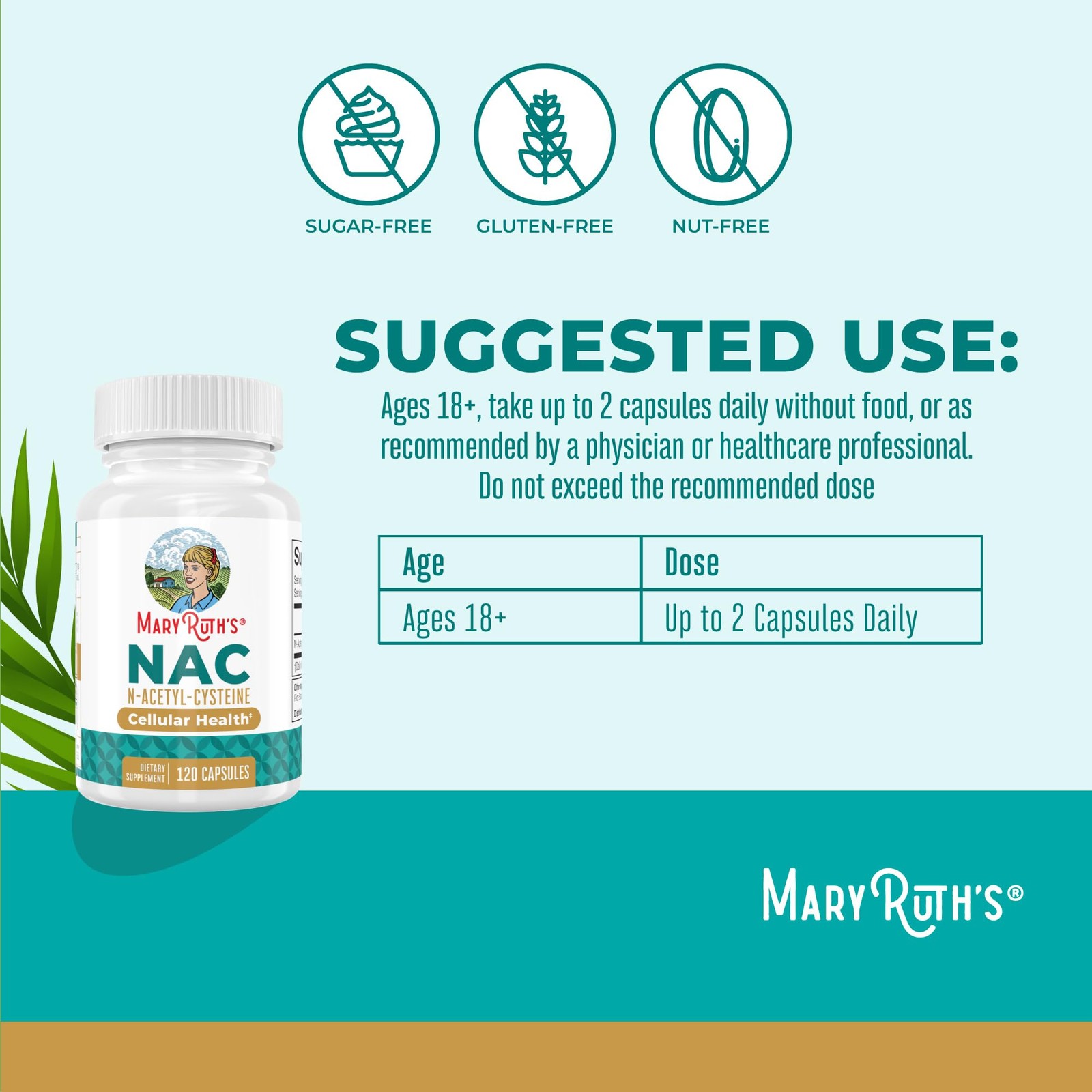 MARYRUTH’S Organics NAC Supplement N-Acetyl Cysteine | 120 Count (Pack of 1)