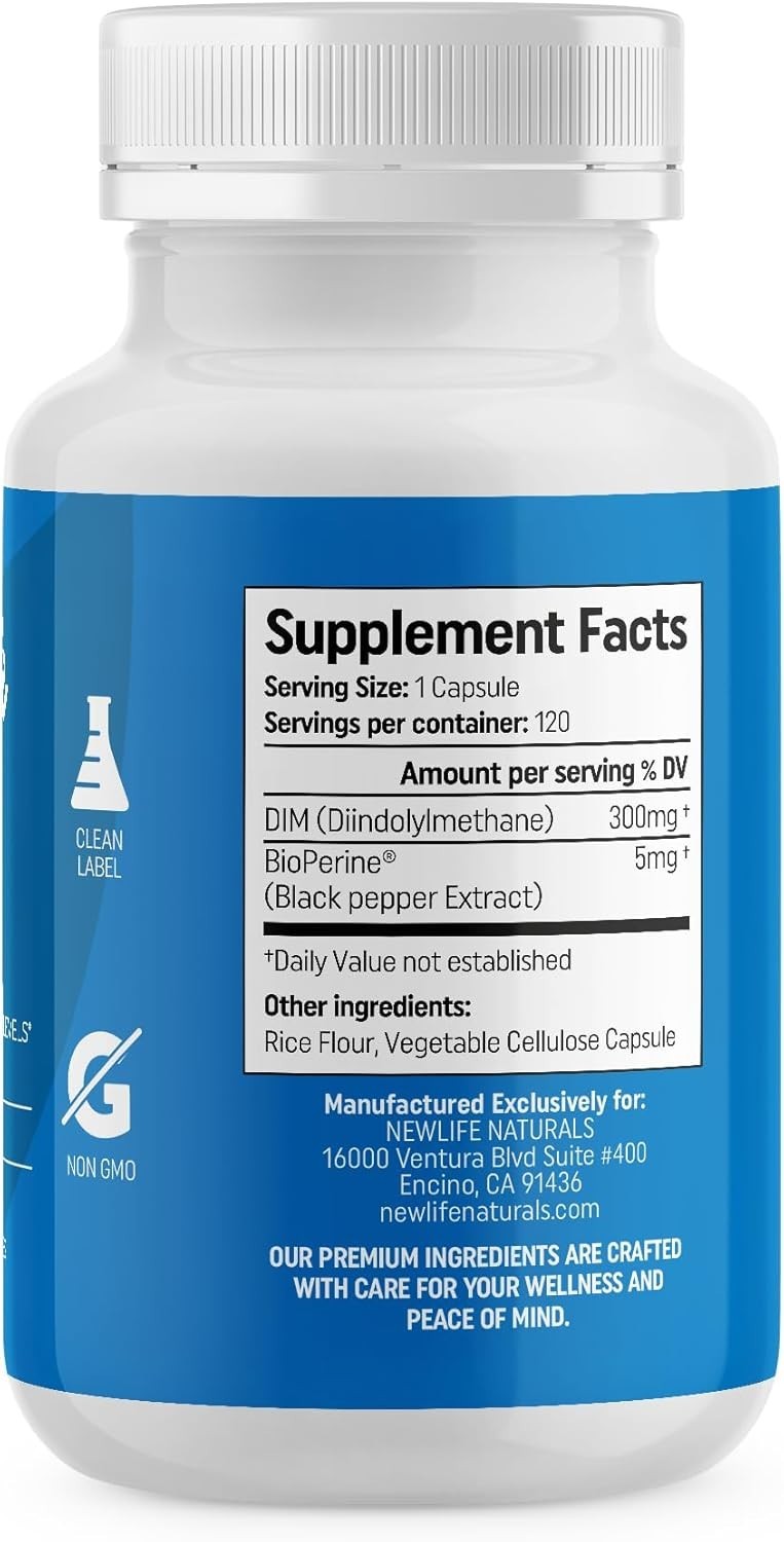 Naturals DIM Supplement 300mg Hormonal Acne Pills for Men Women 120ct Exp:09/26