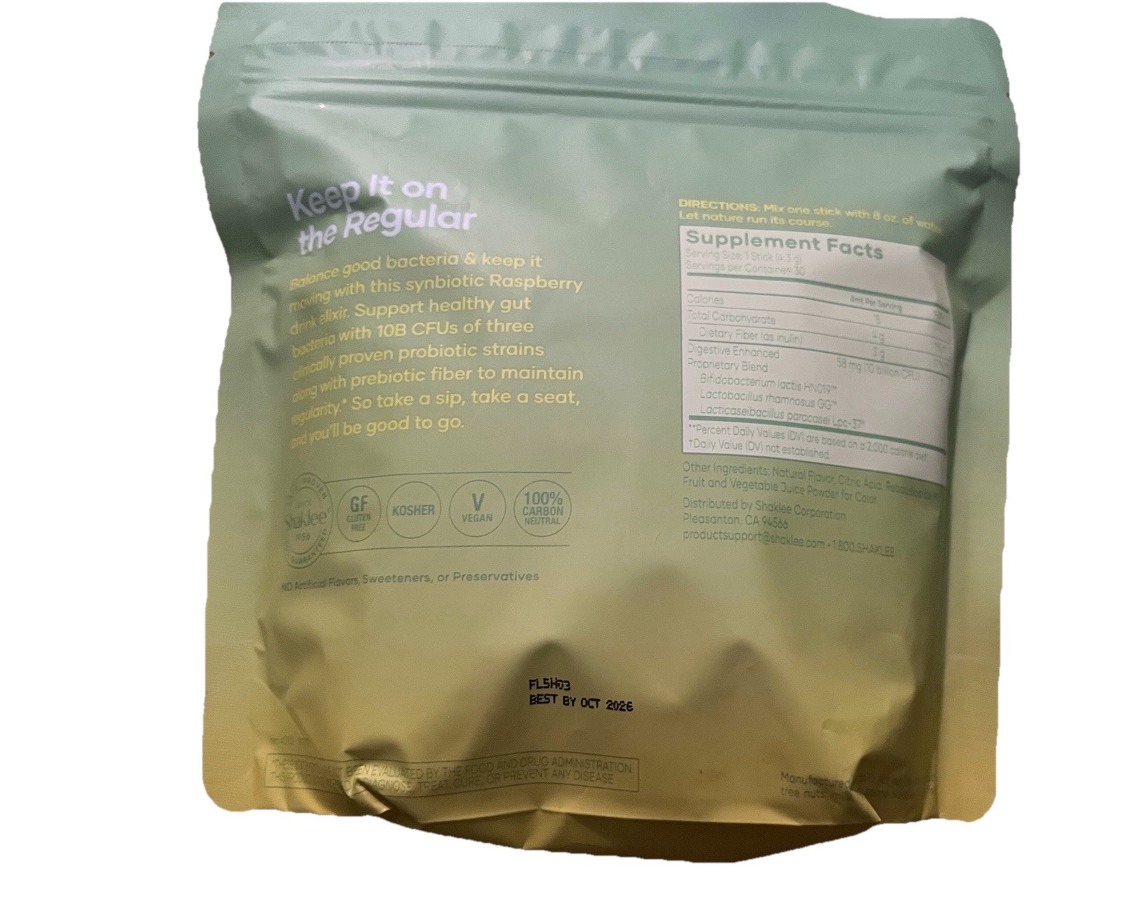 Shaklee Good Gut & Go Gut Drink Mix (Bag of 30 sticks)