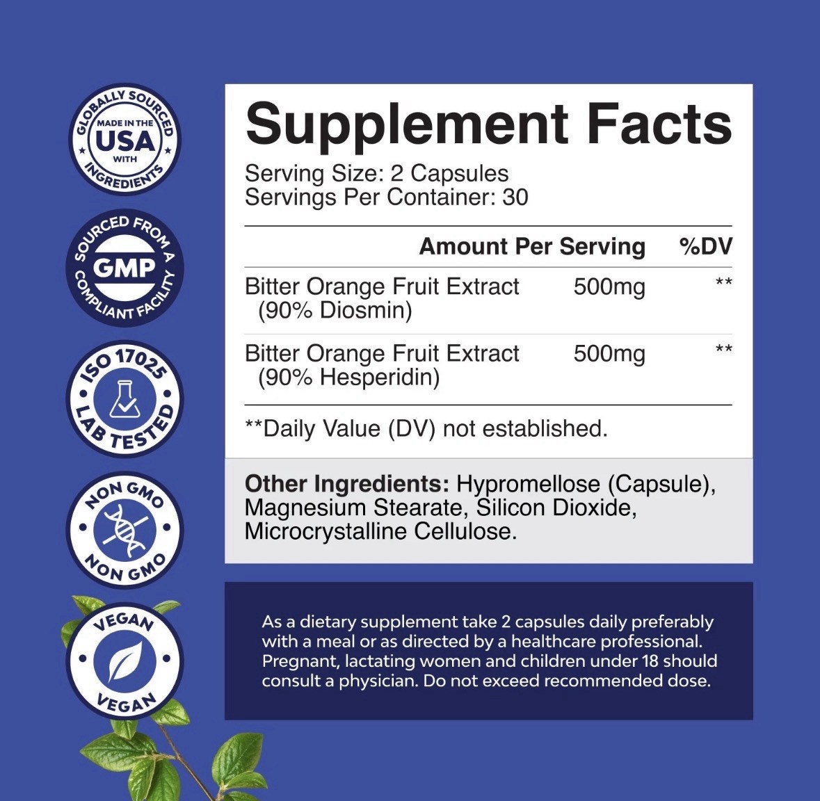 Diosmin Hesperidin 1000mg Bitter Orange Supplement 60ct Natures Craft Exp 6/2028