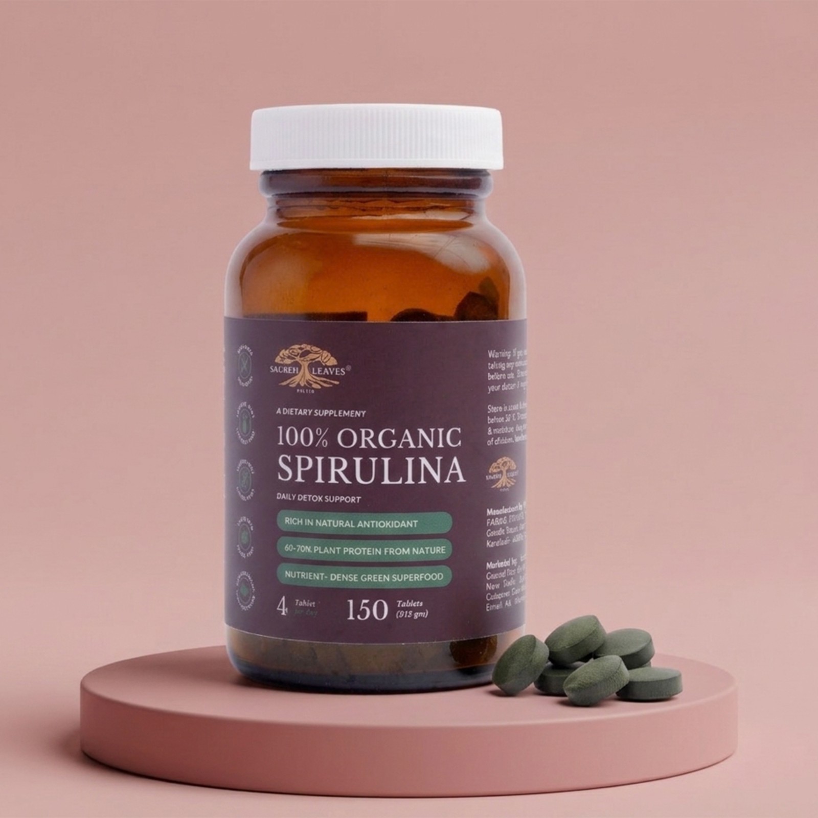Sacred Leaves 100% Organic Spirulina Tablets 500 mg | Arthrospira Platensis
