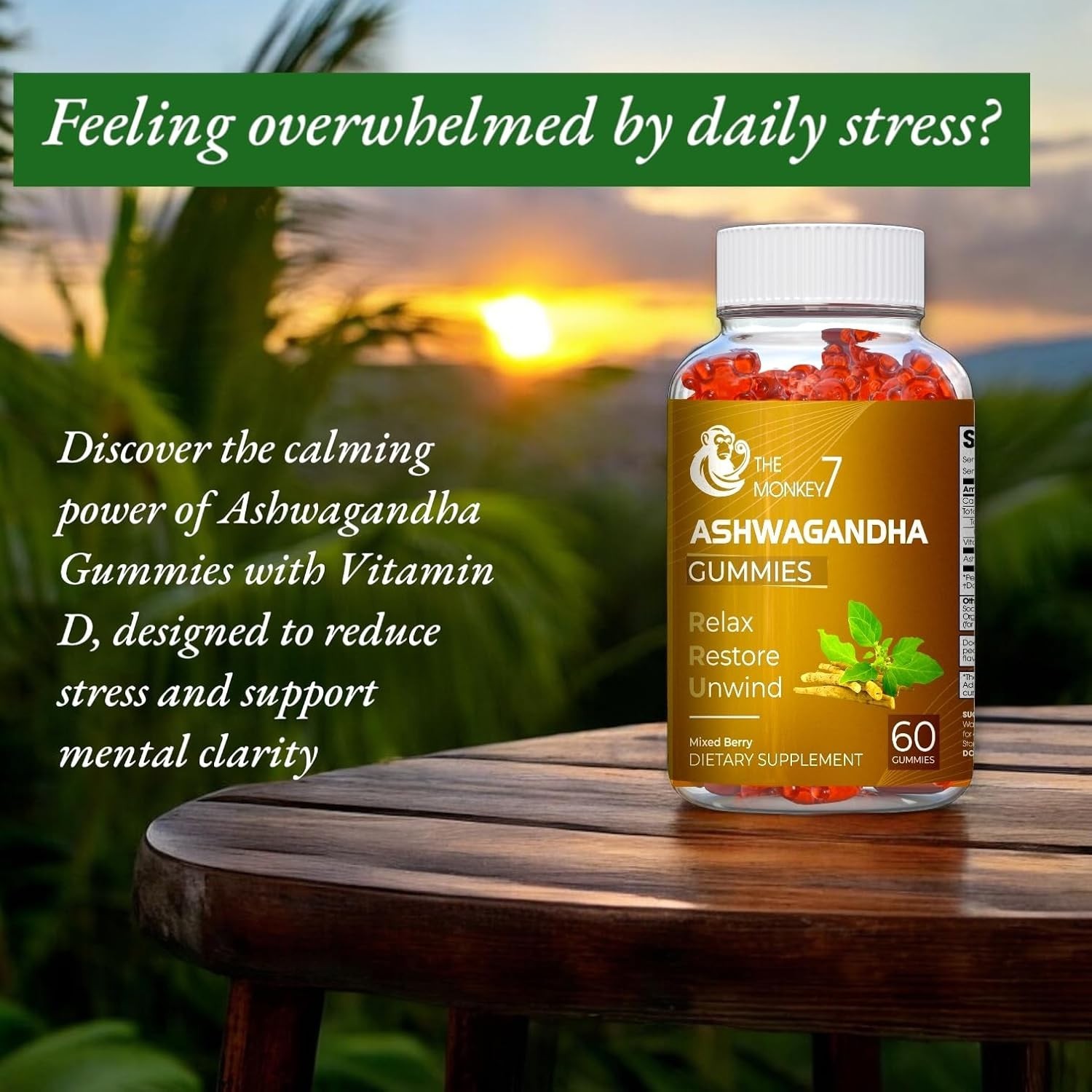 Ashwagandha Gummies 1200mg Equivalent (Mixed Berry Flavor) 30 Servings – 2 Pack