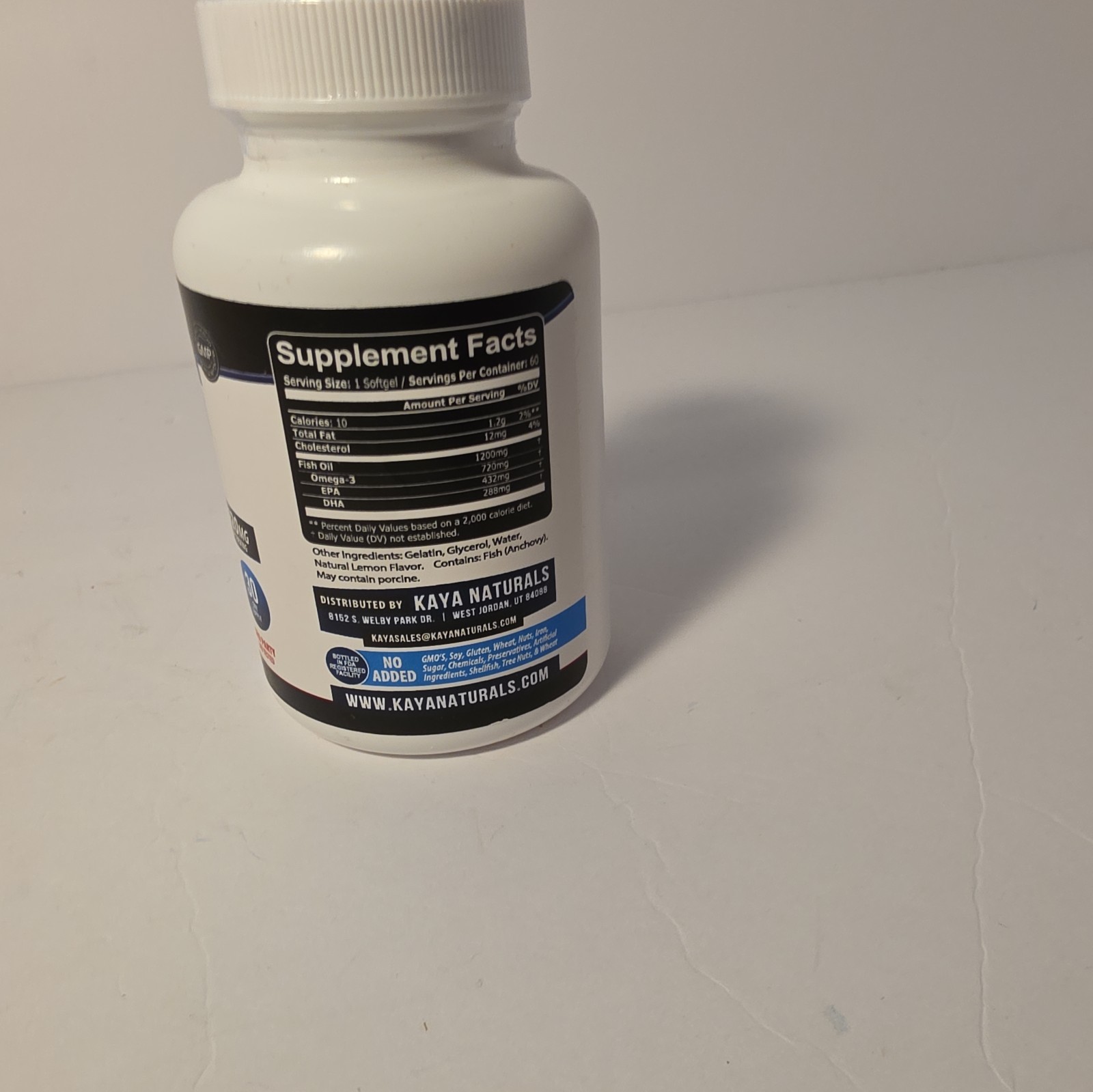 Kaya Naturals Omega 3 Fish Oil Softgels Brain Joint Support Non-GMO 60