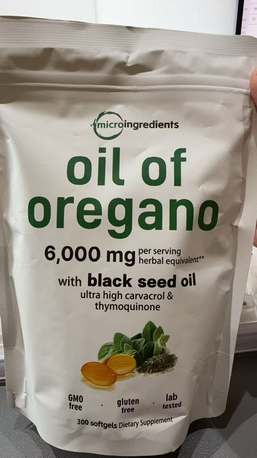 microingredients Oil of Oregano 6000mg + Black Seed Oil 300 Softgels GMO-Free