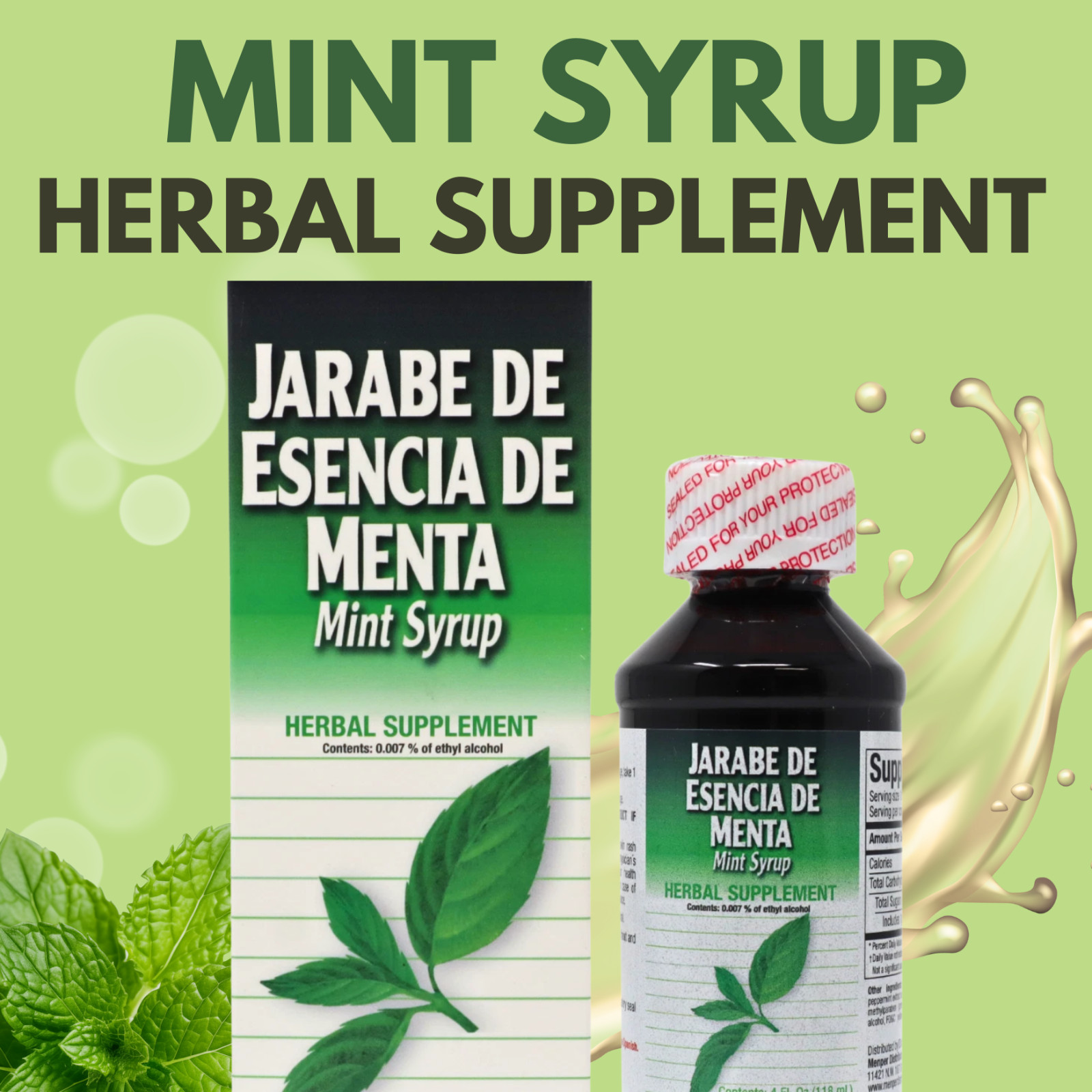 Menper Mint Syrup with Natural Peppermint Extract Supplement- 4 fl oz (3-Pack)