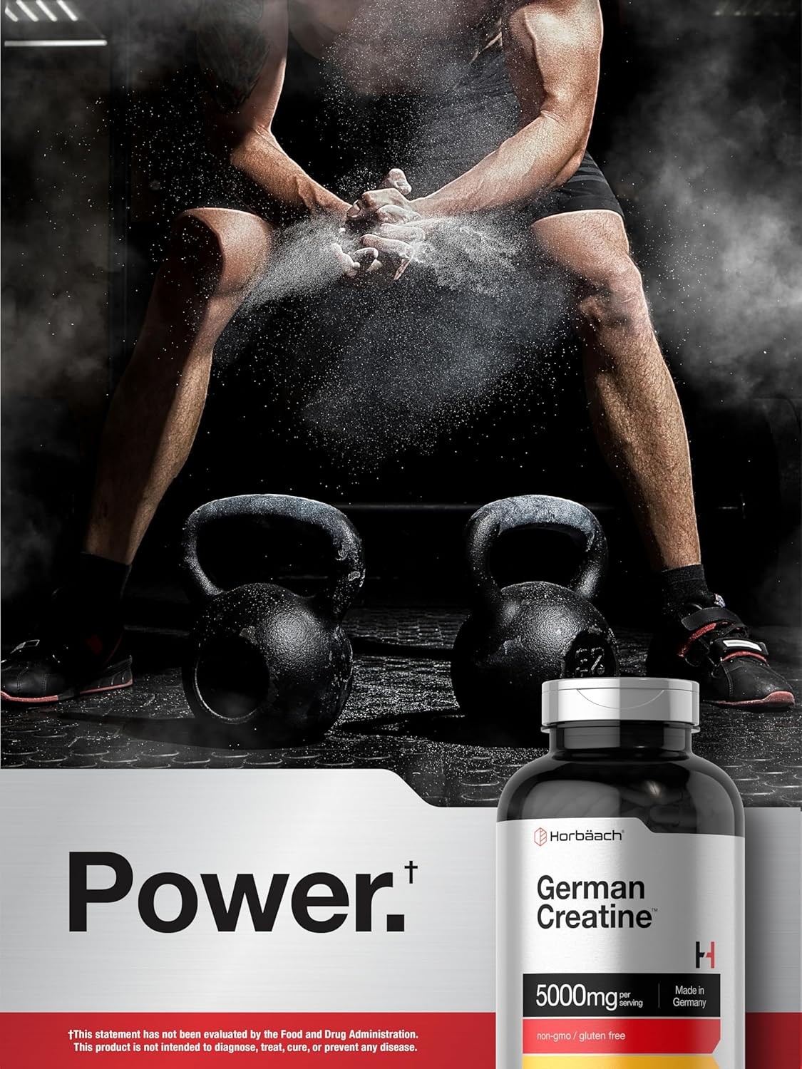 German Creatine Monohydrate 5000mg | 50 Servings | 250 Capsules | by Horbaach