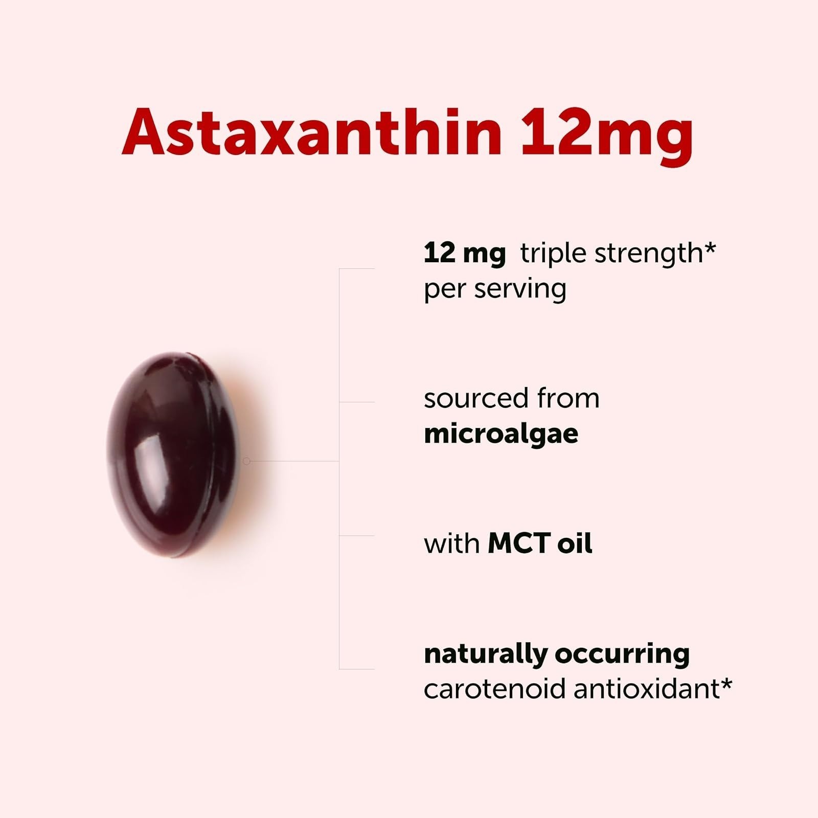Micro Ingredients Astaxanthin 12mg Softgels with MCT Oil, 60 Count