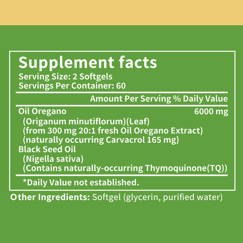 Organic Oil of Oregano Softgels 6000 mg 2 in 1 Black Seed Oil Herbal Supplement