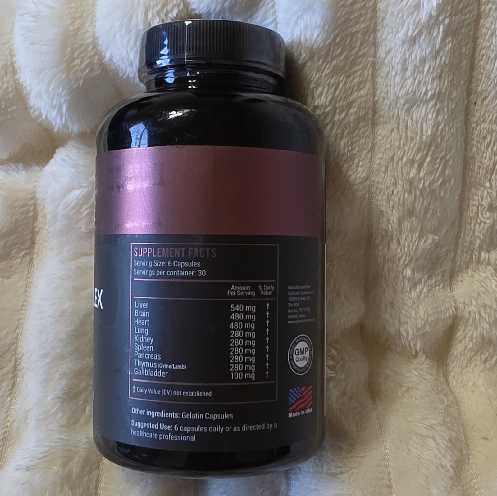 Optimal Carnivore Grass Fed Organ Complex 500mg 180 Capsules Dietary Supplement