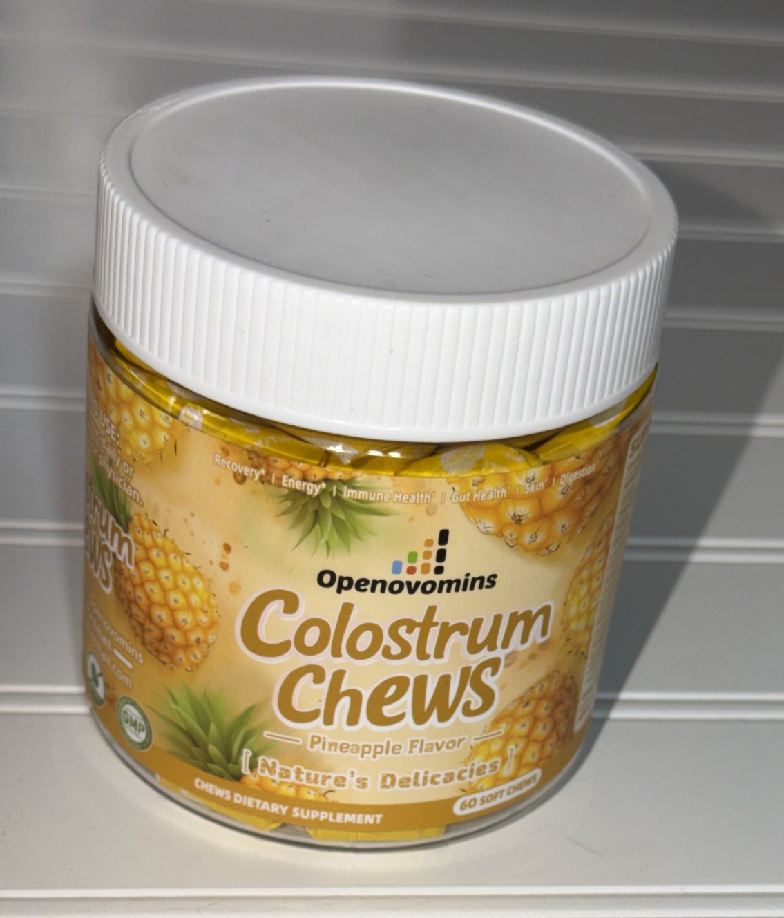 Openovomins Colostrum Soft Chews Pineapple 60ct Immune Gut Skin Digestion Energy
