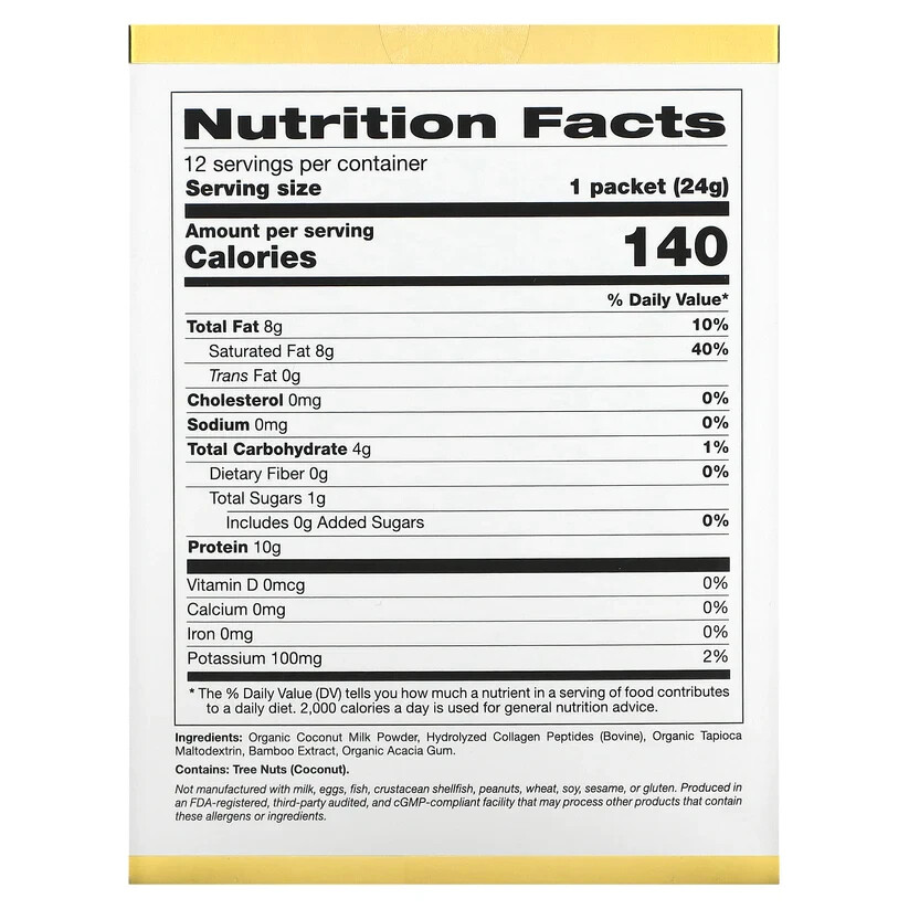 California Gold Nutrition SUPERFOODS Collagen Coconut Creamer 12x 24g ea NEW