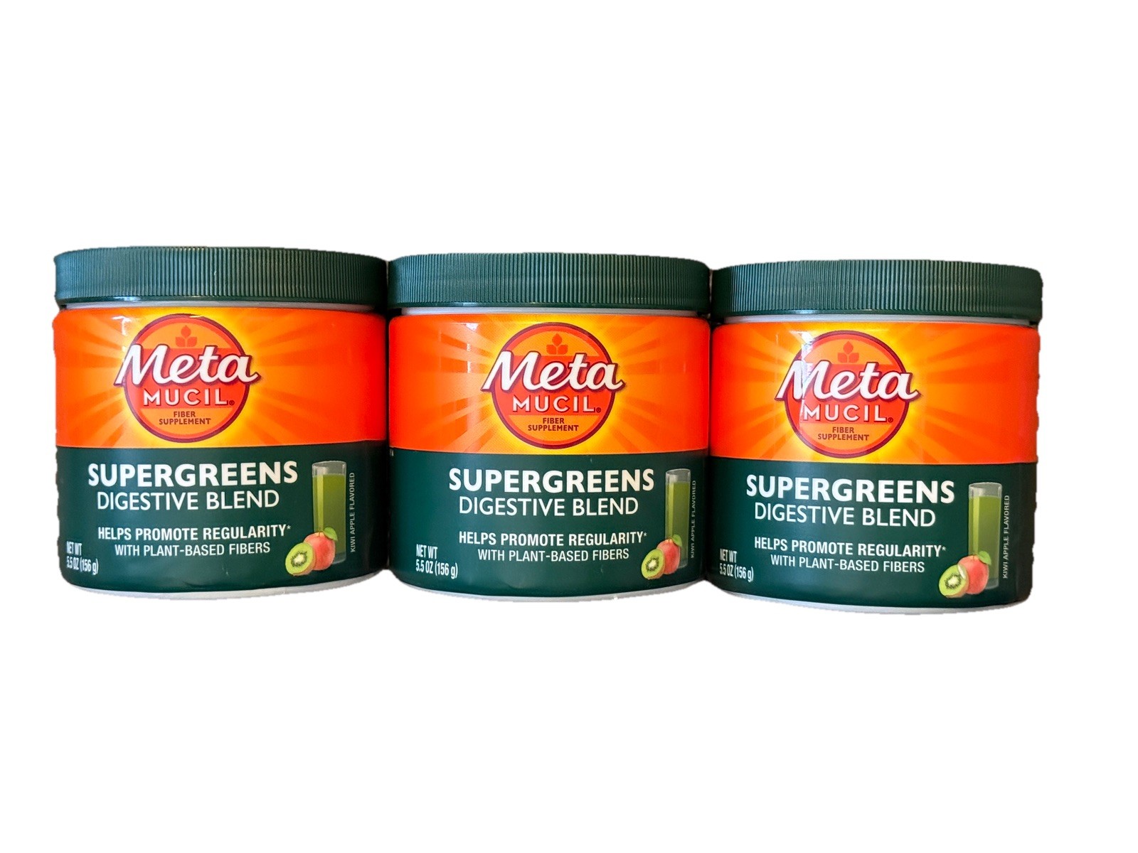 Metamucil Super Greens Digestive Blend Powder Fiber Kiwi Apple 5.5 Oz NEW 3 Pack