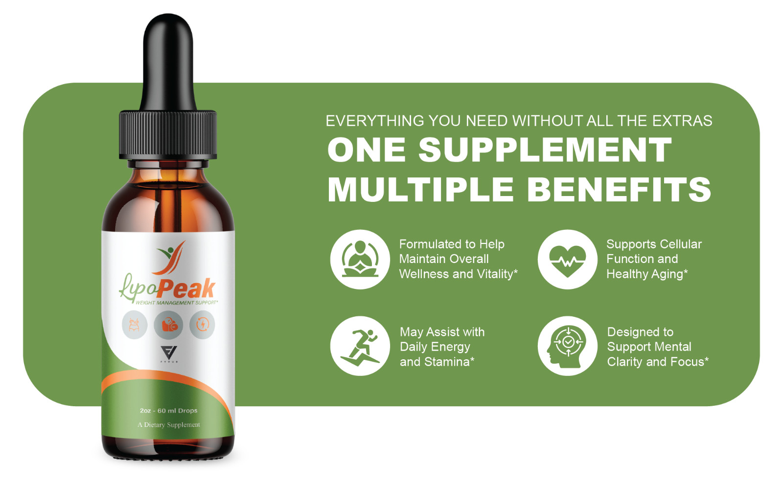 (5 Pack) Lipo Peak Drops Weight Formula, LipoPeak Drops Support (10oz)