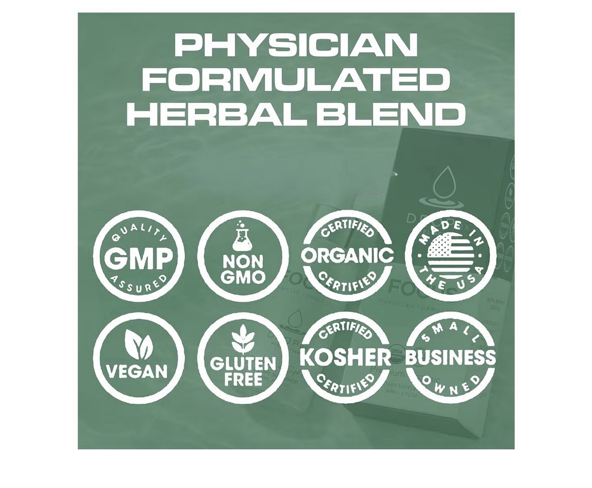 DROP Rx Focus Herbal Supplement Liquid Drops Brain Support Vegan Organic 2 fl oz