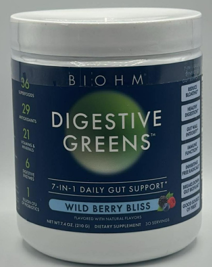 Bioham Digestive Greens 7in1 Daily Gut Support ~WILD BERRY BLISS~7.4 OZ~EXP 9/26