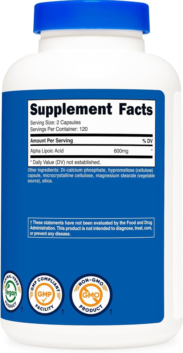 Alpha Lipoic Acid 600mg 240 Capsules Gluten Free Vegetarian
