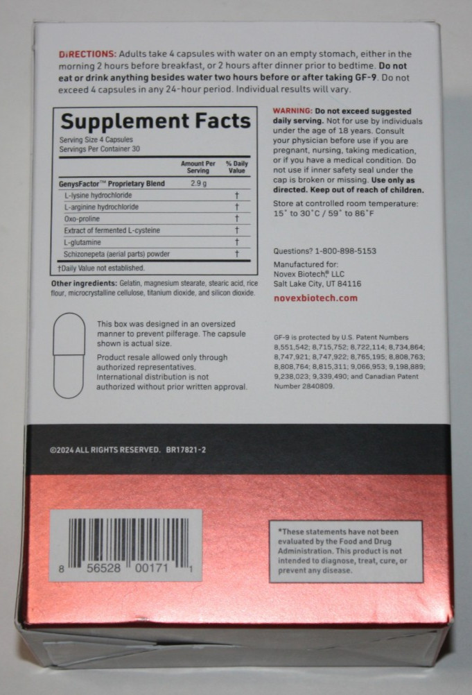 Novex Biotech Growth Factor 9 Dietary Supplement GF-9 120 Caps Exp 07/27 NEW