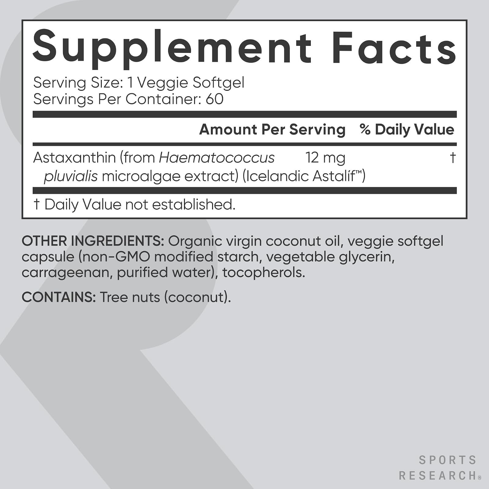 Sports Research Vegan Astaxanthin Supplement – 12mg Softgels, 60 Count