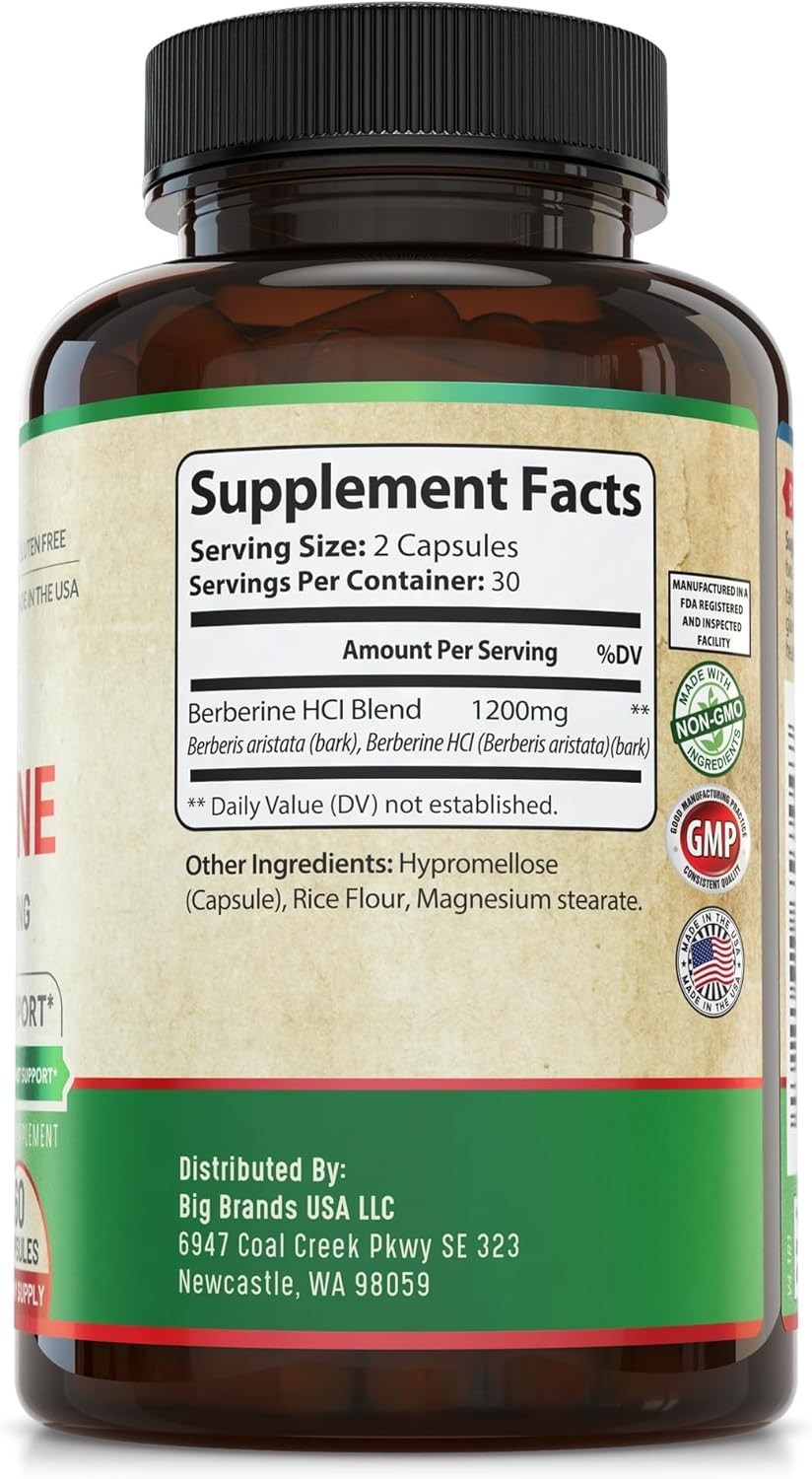 1200mg Berberine Herbal Health Capsules (60 Caps) exp:11/28