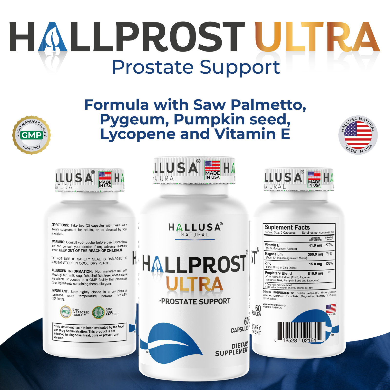 HALLPROST ULTRA – Inflamed Prostate, Prostatitis, BPH, Urinary Function, 60 Caps