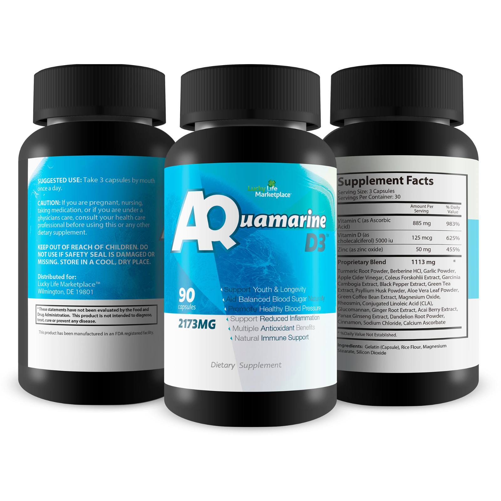 Aquamarine – D3 – Vitamin D & Herbs Health Support Formula – Blood Pressure