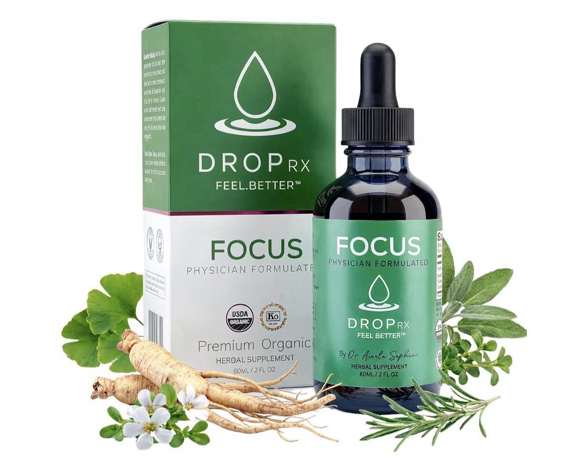 DROP Rx Focus Herbal Supplement Liquid Drops Brain Support Vegan Organic 2 fl oz