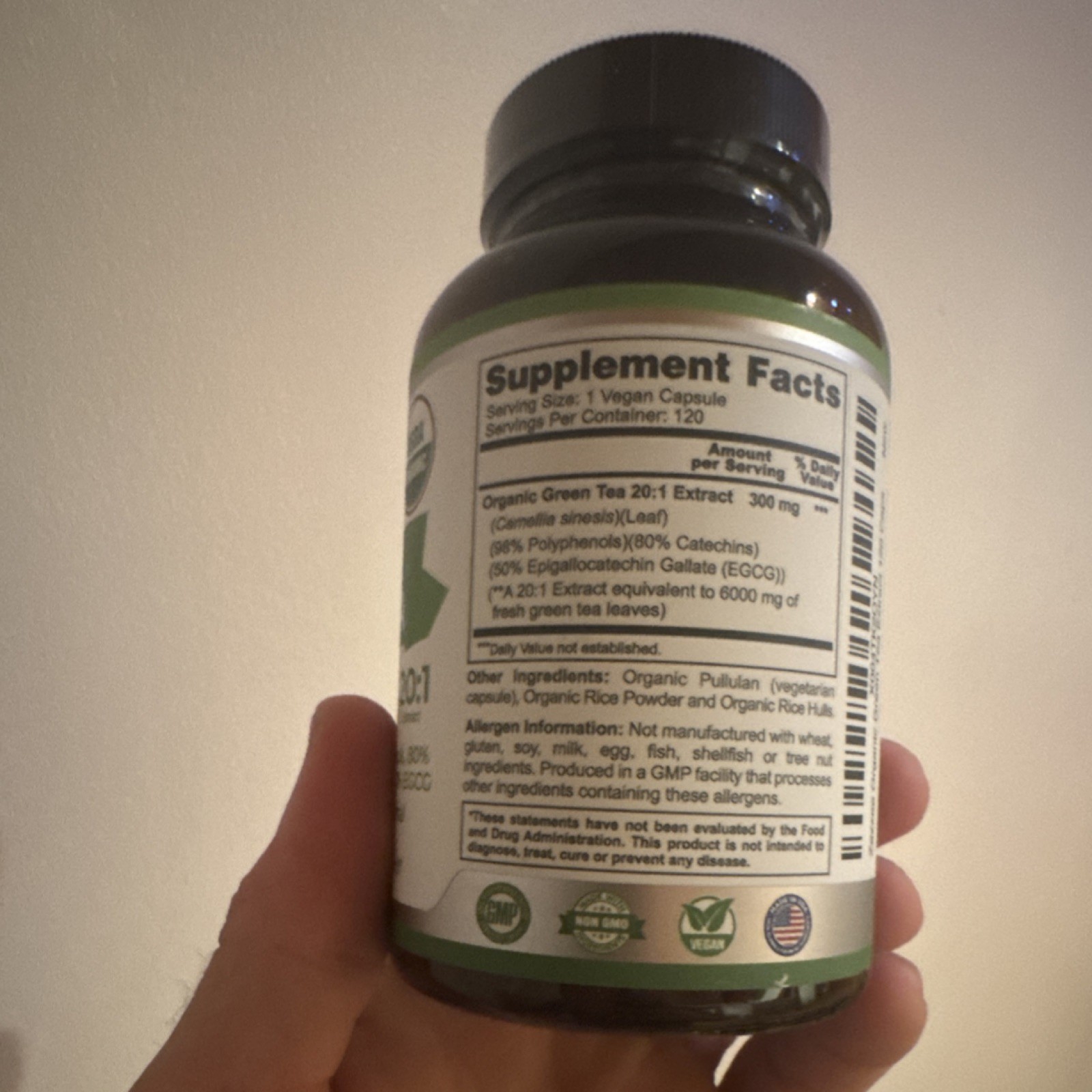 Zazzee Organic Green Tea Extract Vegan Non-GMO USDA Organic 120 Capsules