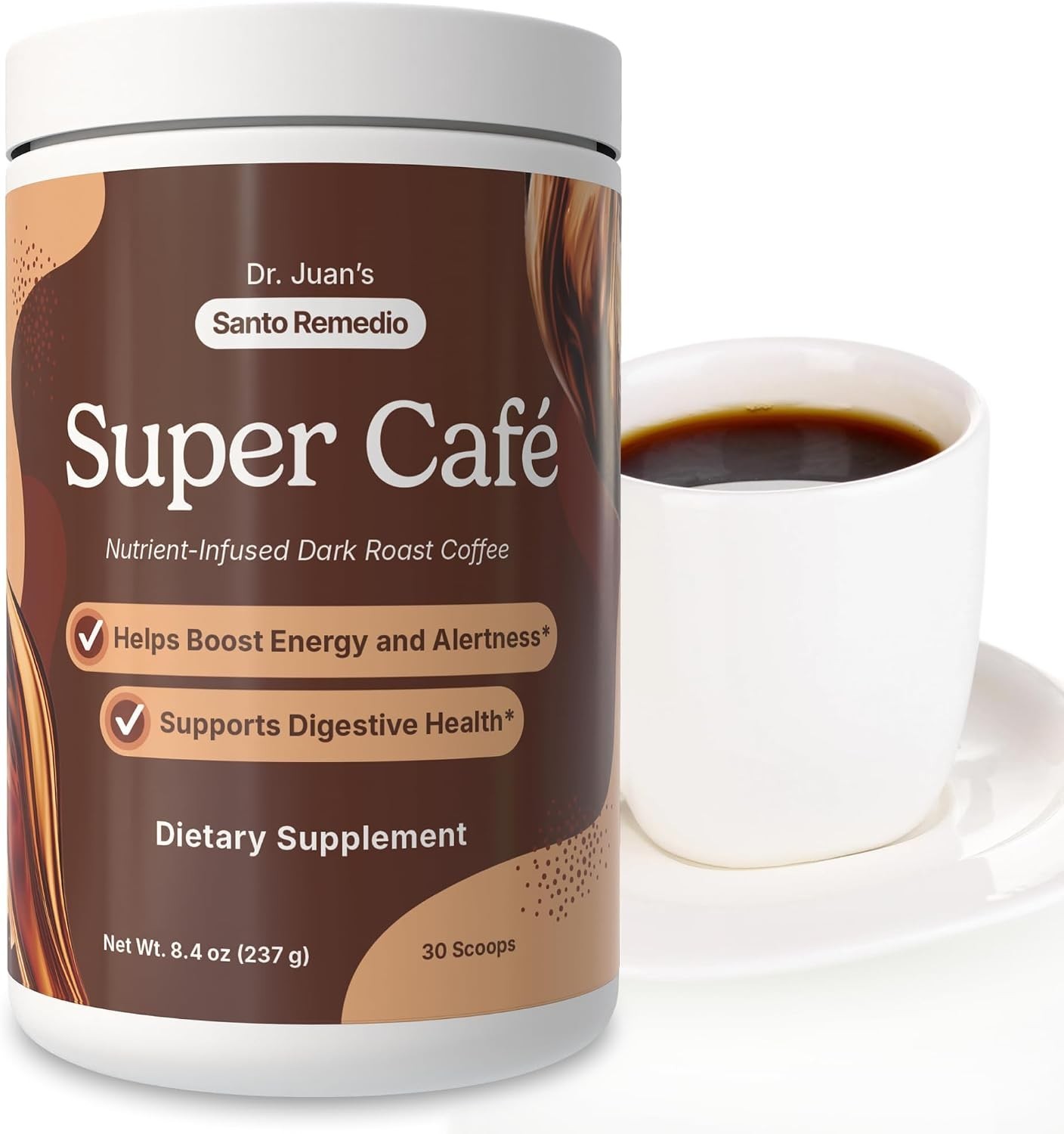 Super Café, Coffee Powder with Prebiotic Fiber & Mushrooms, Dark Roast, 100 m…