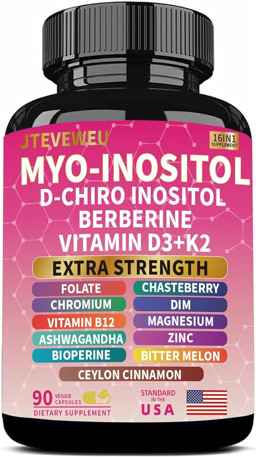 (2 Pack) Myo Inositol 16-in-1 Supplement w/ D-Chiro Inositol, Folate, Vitamin D