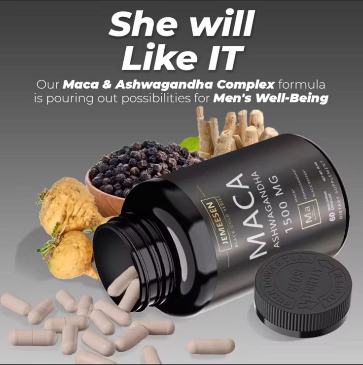 JEMEESEN Maca Ashwagandha Black Pepper 1500mg 60 Capsules Men’s Well-Being