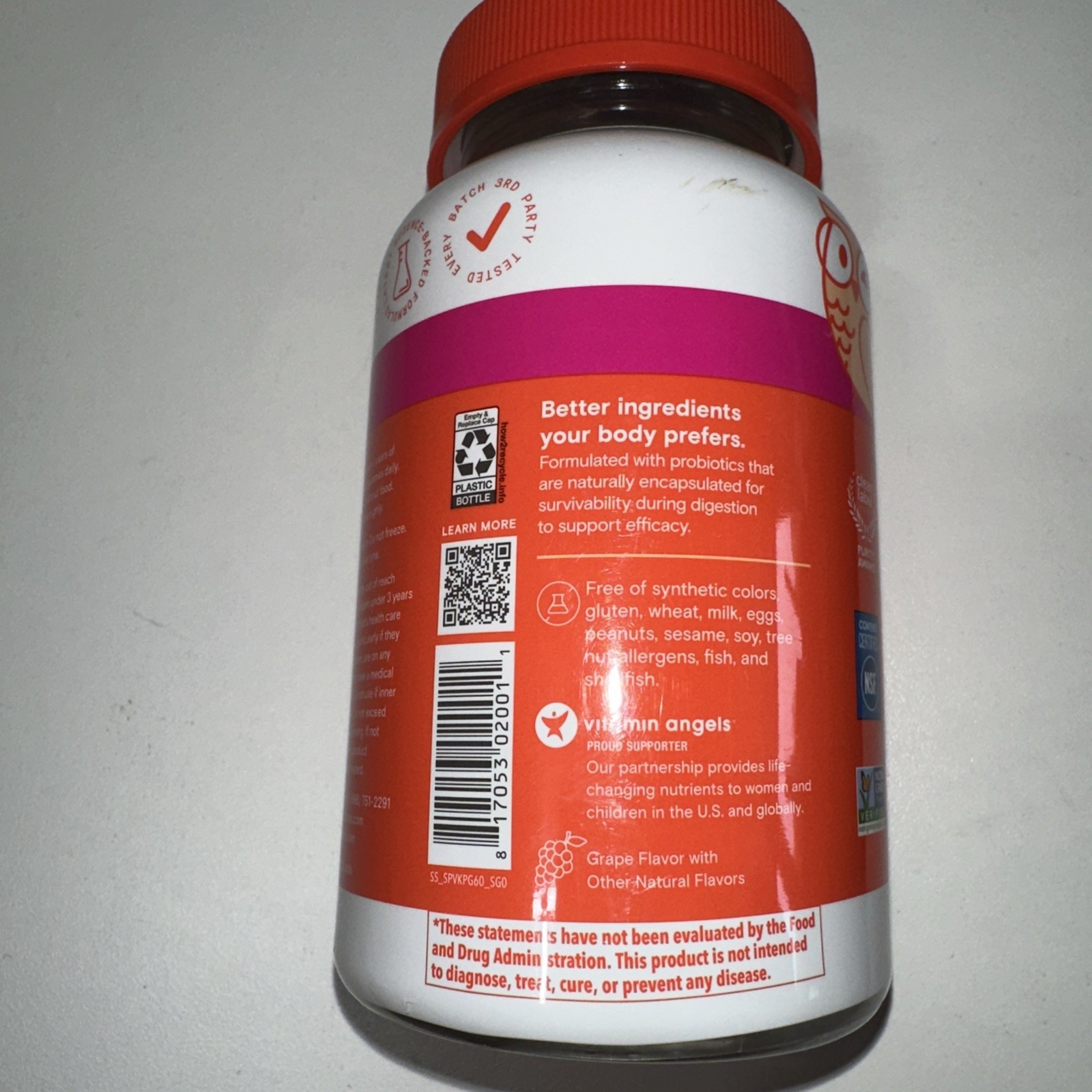 SmartyPants Kids Probiotic Complete Grape 4 Billion CFU 60 Gummies No Artificial