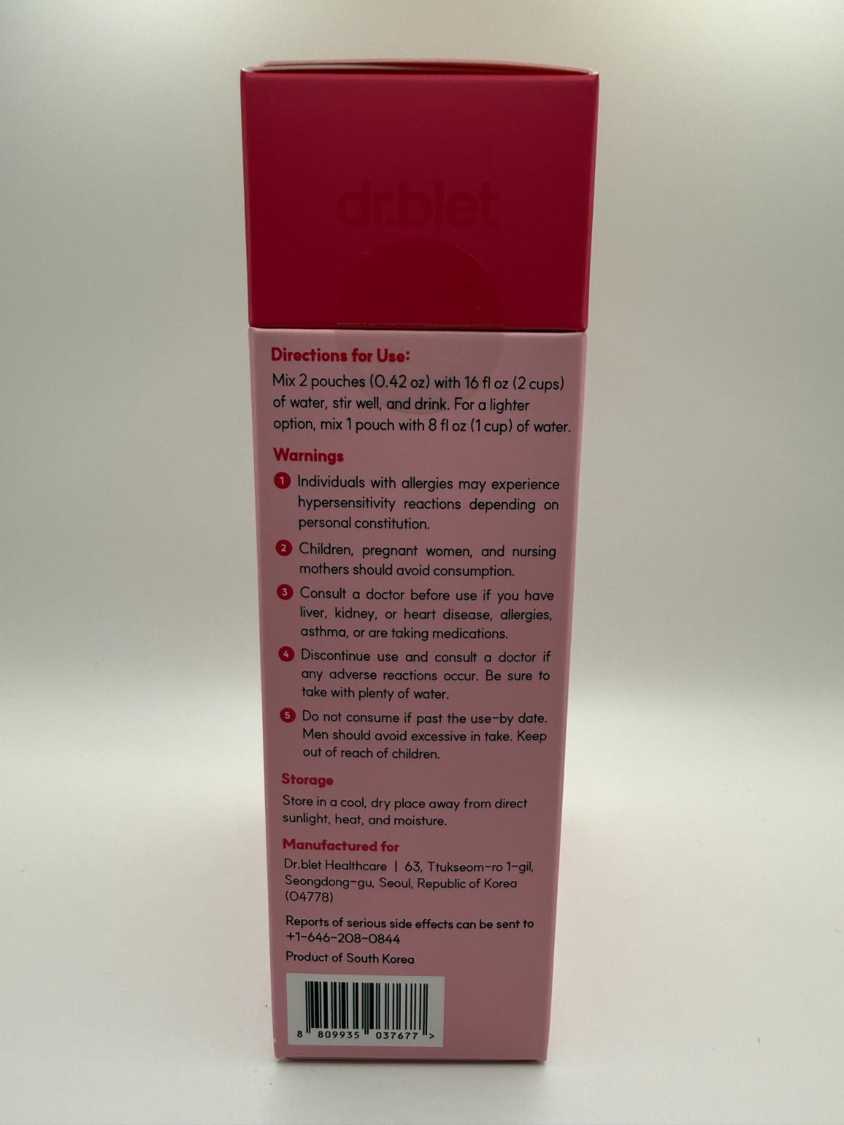 Dr. Blet Cleanse Psyllium Husk Fiber Sticks Peach Flavor Drink Mix 20 Pouches