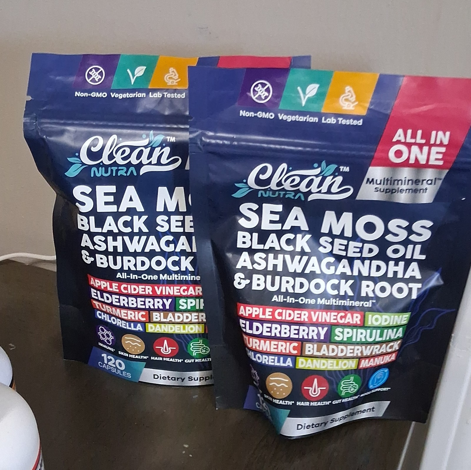 Clean Nutra Sea Moss Black Seed Oil Ashwagandha Burdock ACV Capsules 120ct