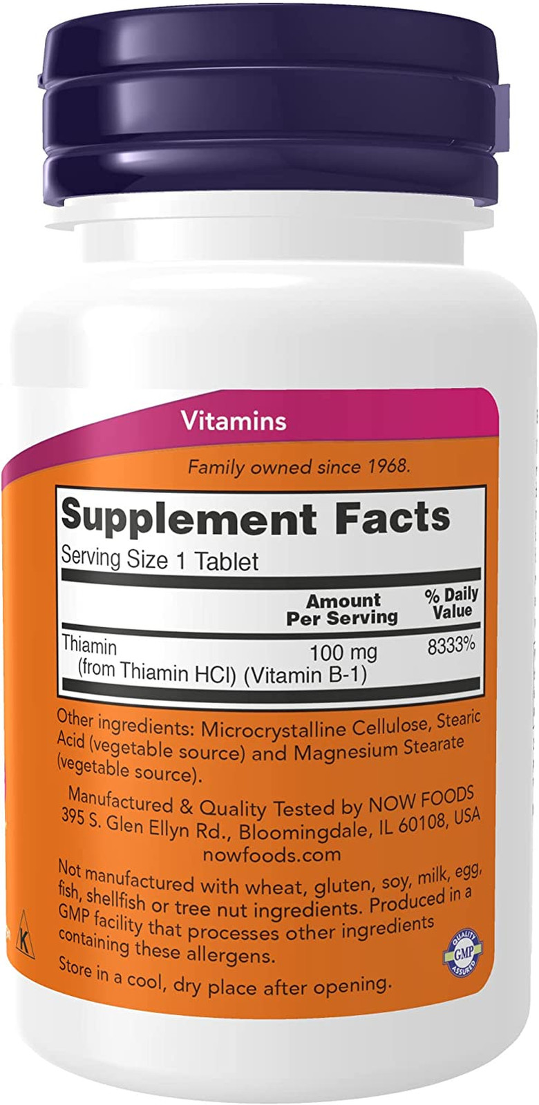 NOW Vitamin B1 Thiamin 100 mg Energy Production Nervous System Health 100 Tablet