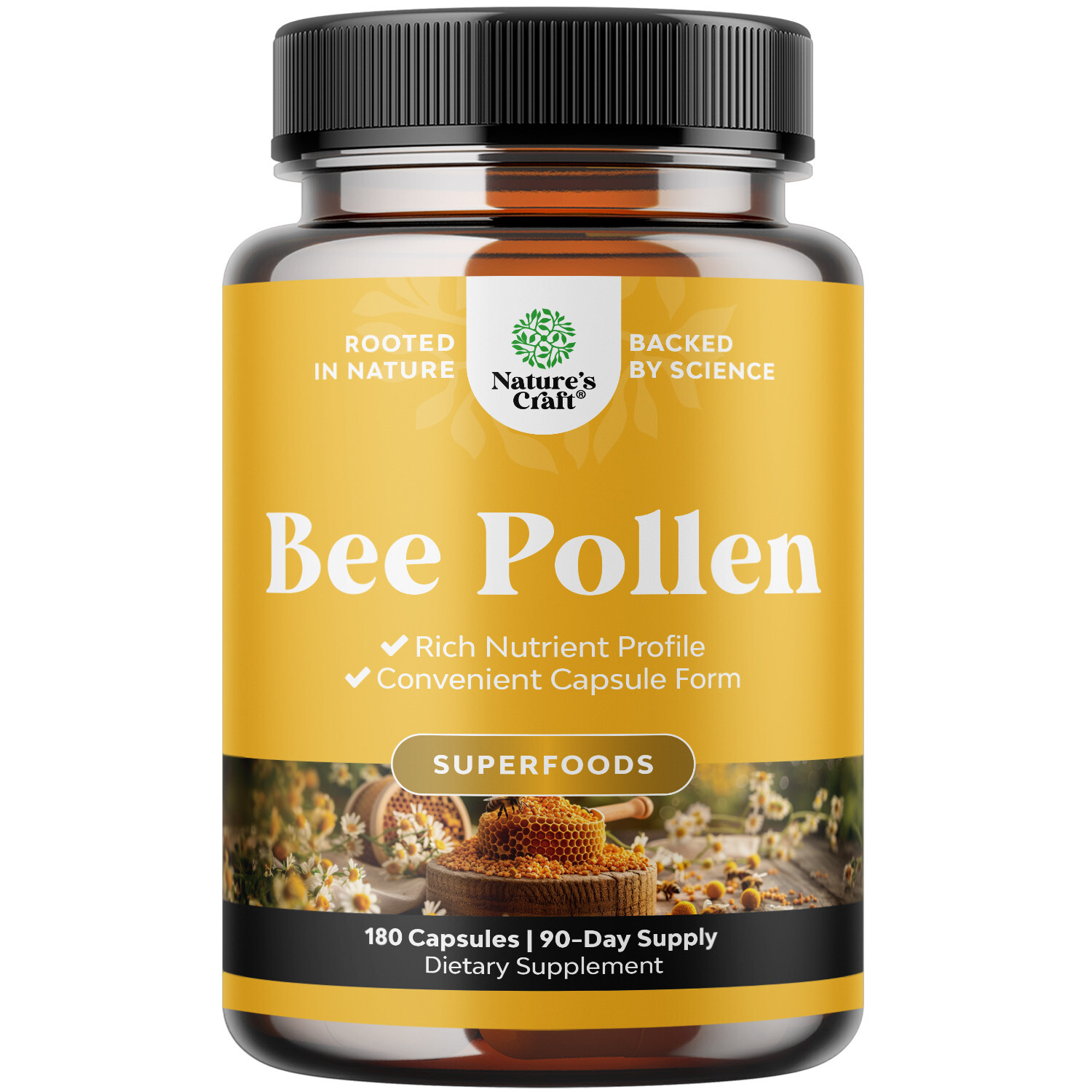 Bee Pollen Supplement 1000mg per Serving – Pure Vegetarian Gluten-Free 180ct