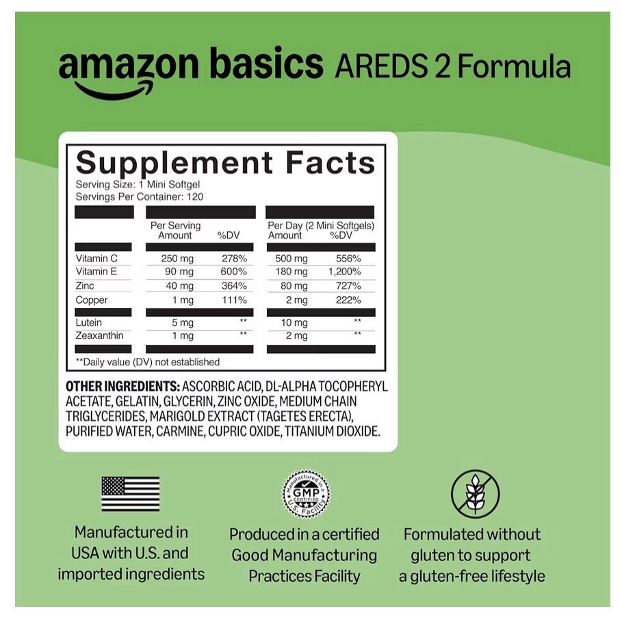 2 Amazon Basics Eye Vitamin and Mineral Supplement AREDS 2 Formula (120 Ct Each)