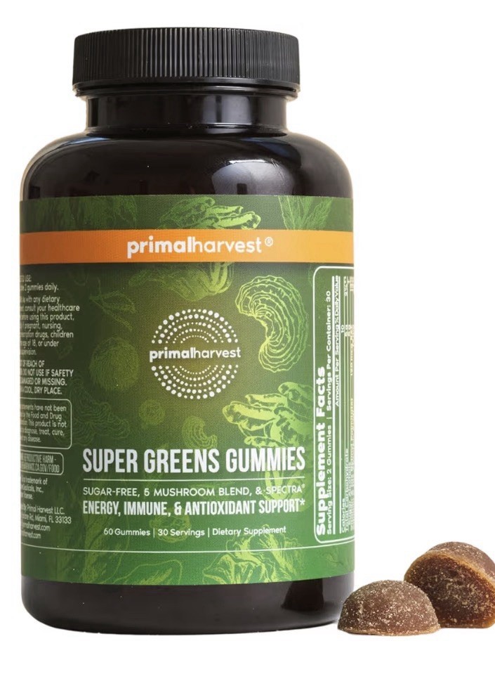 Primal Harvest Super Greens 60 Gummies Superfood Blend Antioxidant Immune Energy