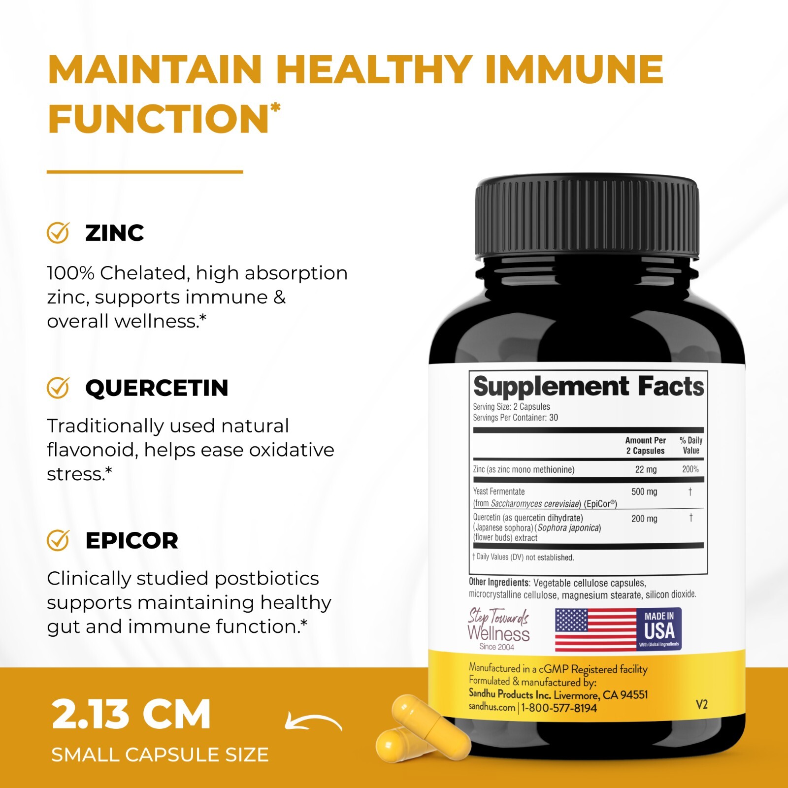 Sandhu’s Zinc Quercetin with EpiCor® – Gluten-free Zinc Supplement