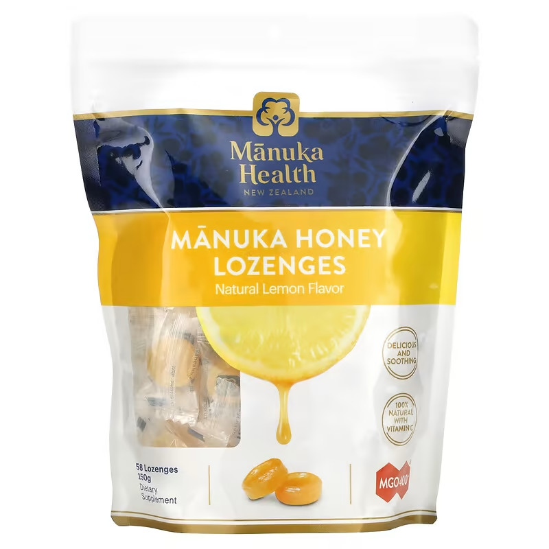 Manuka Health Manuka Honey Lemon Throat Lozenges Cough Drops 58 Lozenges