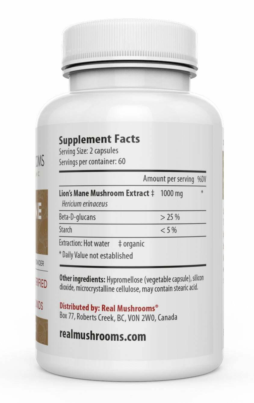 Real Mushrooms Organic Lions Mane Mushroom Extract Cognition Vegan 300 caps NEW
