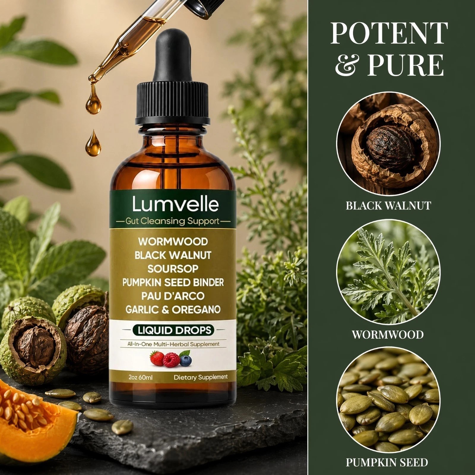 LUMVELLE Wild Harvested Wormwood Herbal Liquid Botanical Supplement Drops 1-5pcs