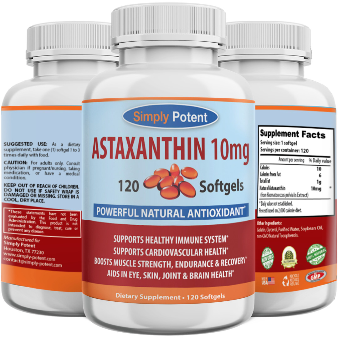 Astaxanthin 10mg 120 Softgels-High Potency Antioxidant Supplement | 4-Mon Supply