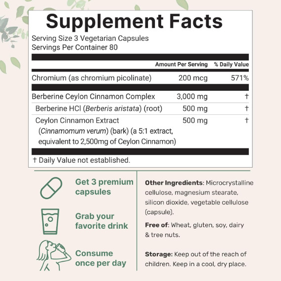 Premium Berberine with Ceylon Cinnamon 3000mg 240 Caps Heart Health & Immune