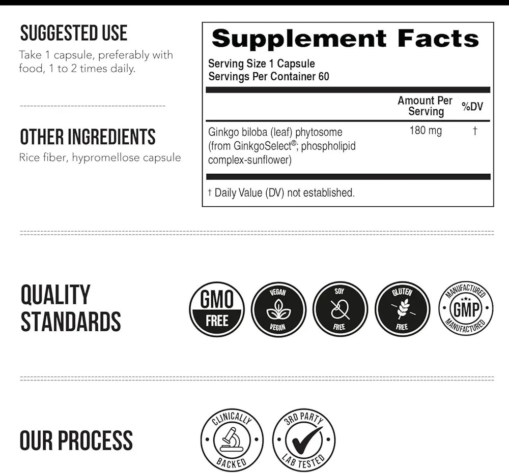 SoActive Ginkgo Biloba 180mg GinkgoSelect Phytosome 60 Capsules Vegan 8/26