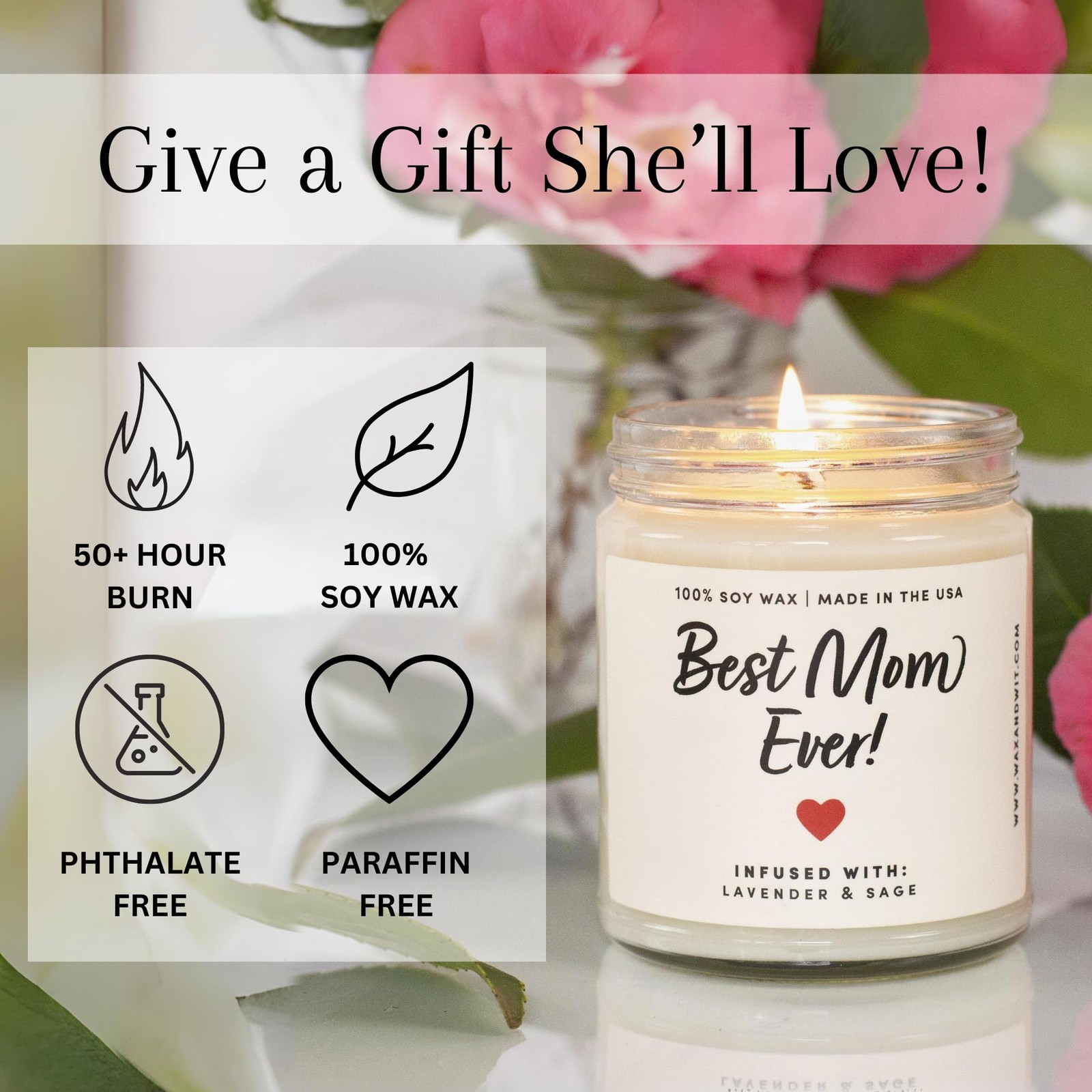 Great Happy for Mom Candle with Crystal 9oz, Best Ever W/Bracelet