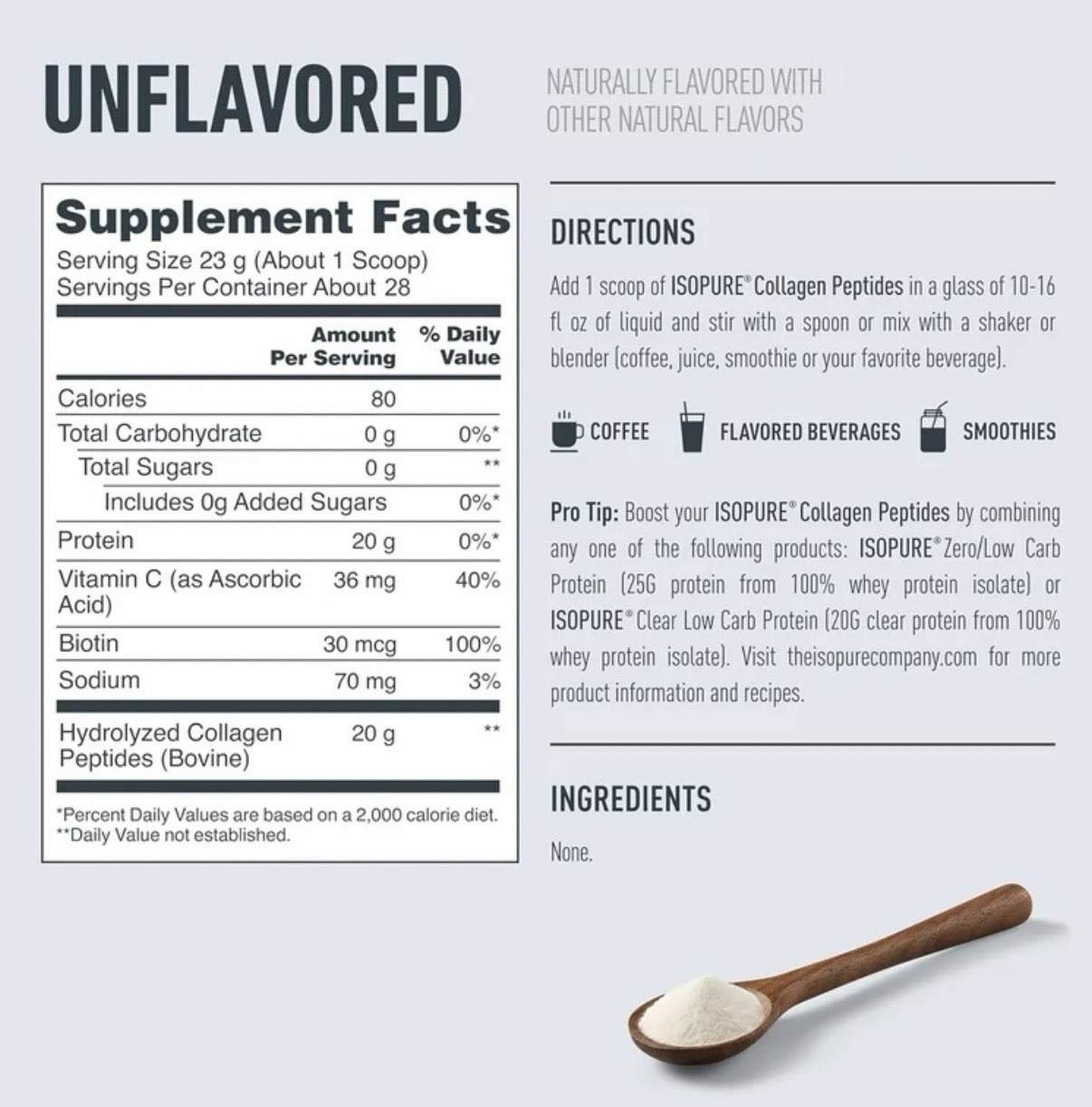 Isopure Collagen Peptides Unflavored Powder 22.72 oz, 28 Servings