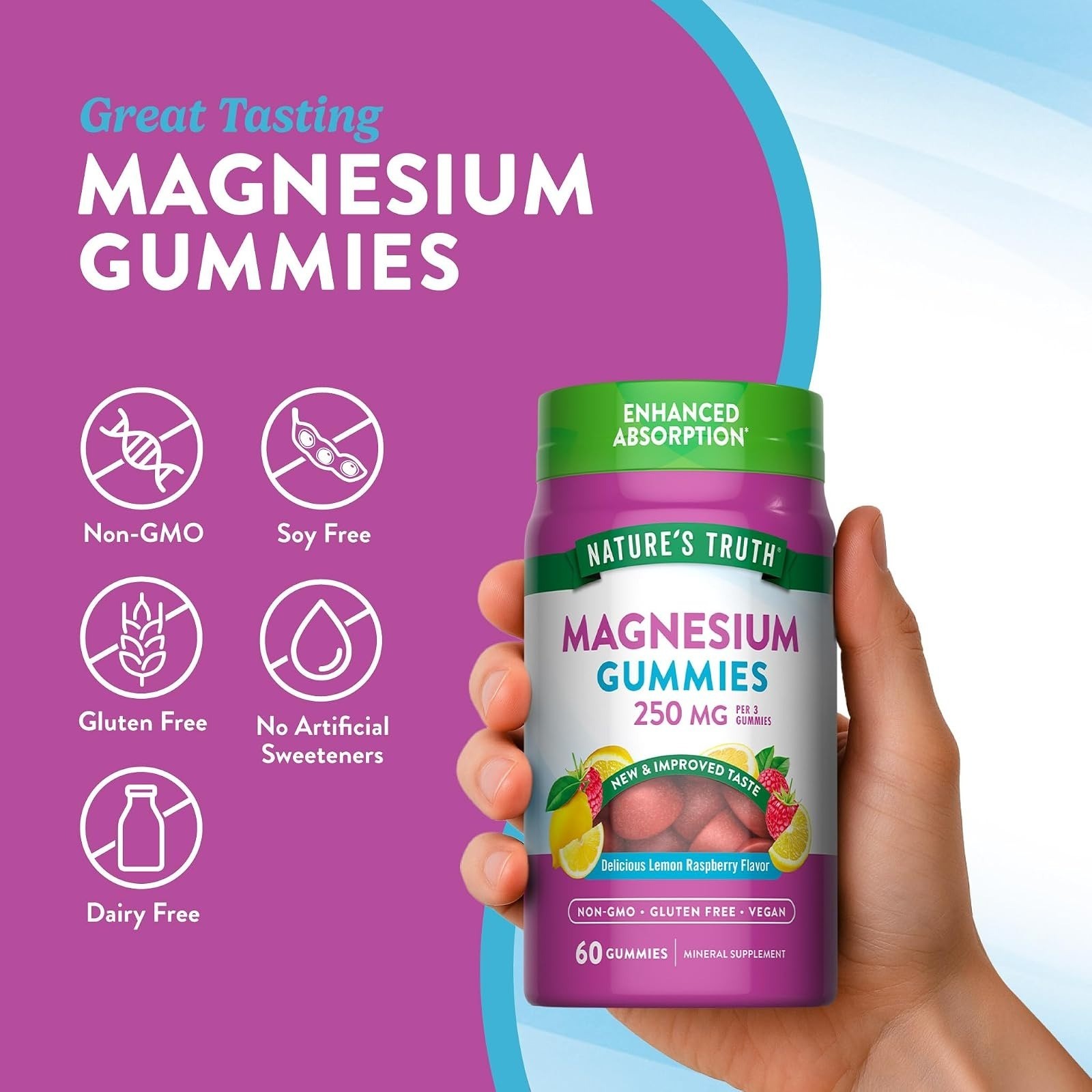 Nature’s Truth Magnesium Gummies 250mg | Vegan, Non-GMO, 60 Count