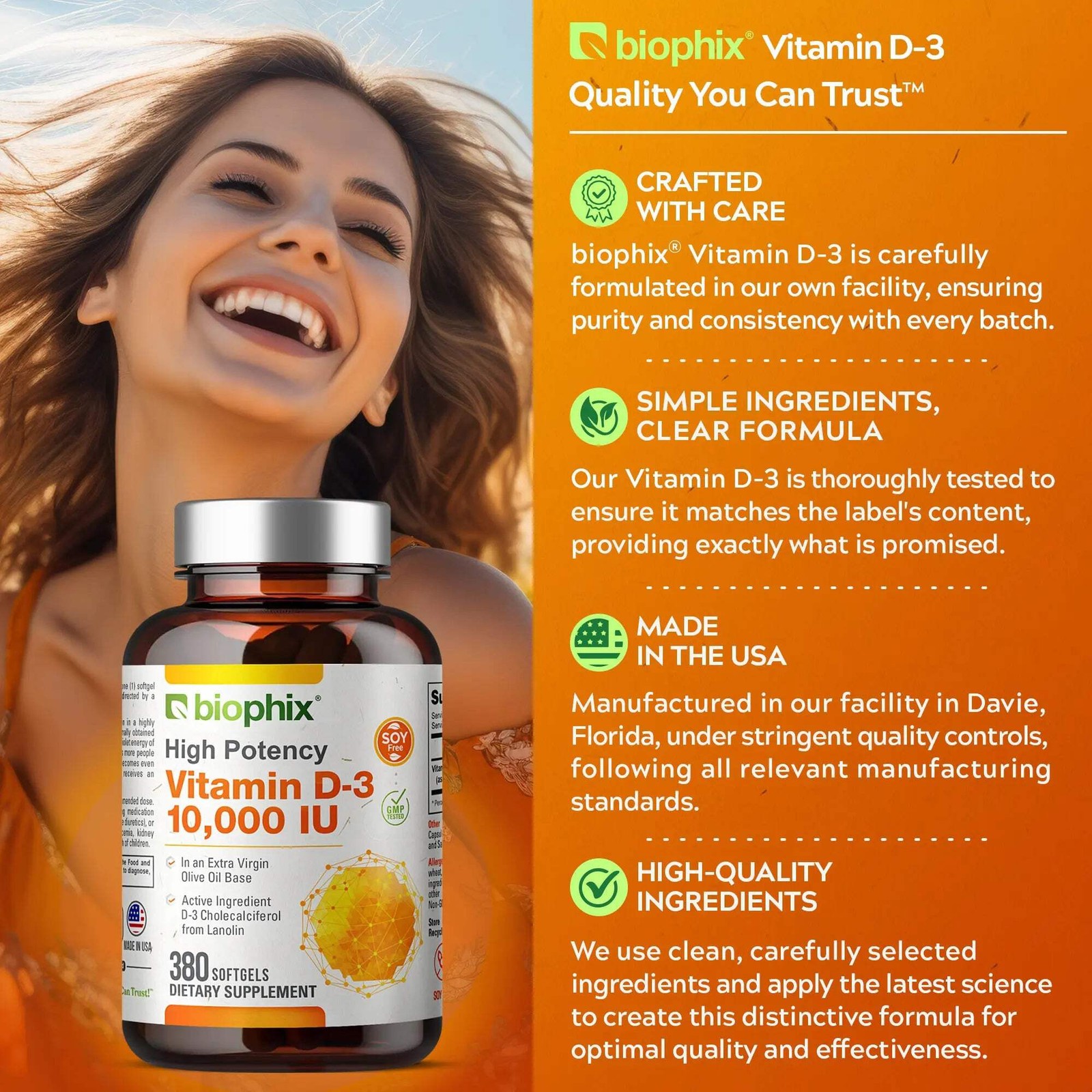 Biophix Vitamin D-3 10000 IU 380 Softgels – In Extra Virgin Olive Oil