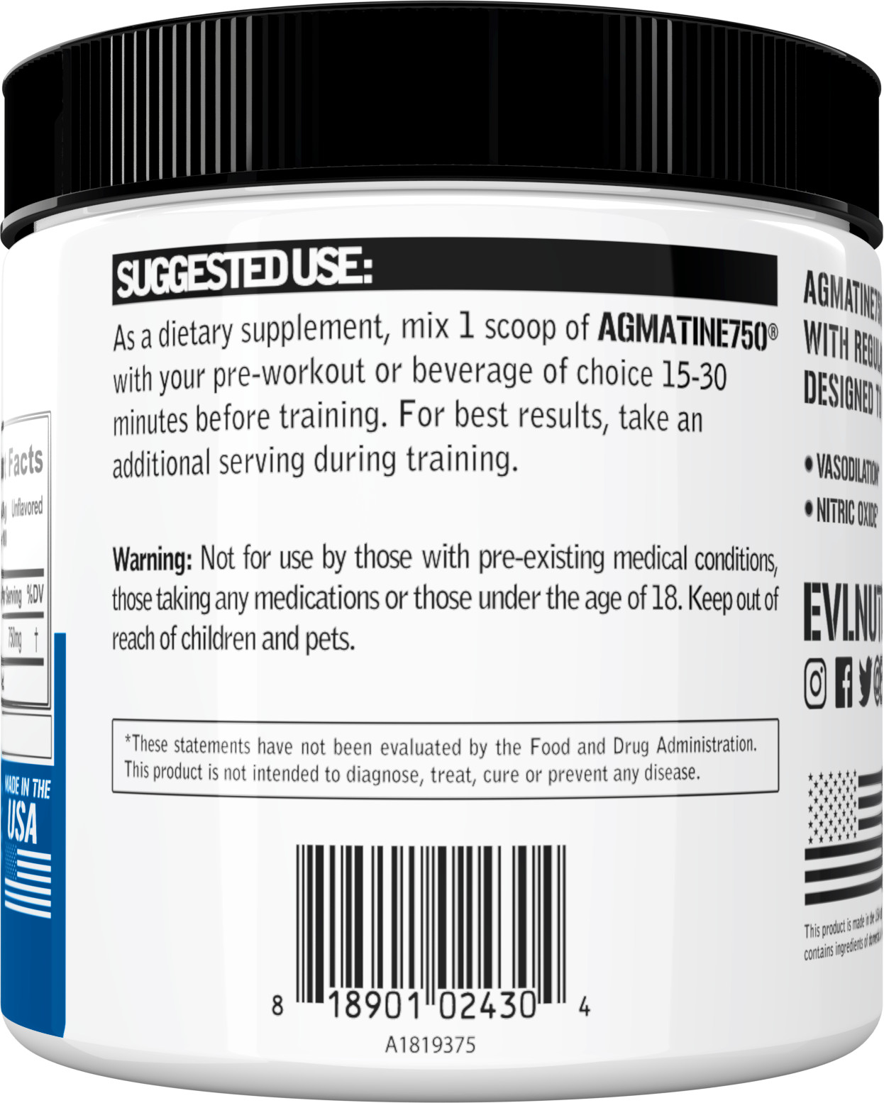 Evlution Nutrition Agmatine 750 – Vasodilation Support – 100 Servings