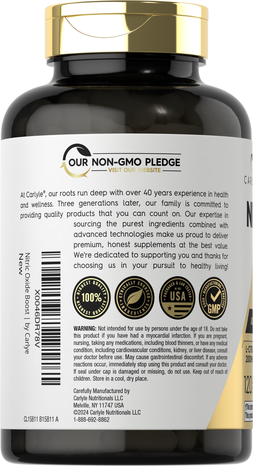 Nitric Oxide Capsules 3000mg | 120 Count | Pre Workout Supplement | by Carlyle